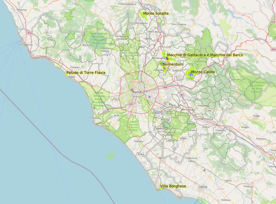 Aree protette gestite dalla Città Metropolitana di Roma Capitale